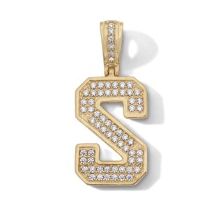 14K Gold Plated CZ Varsity Initial "S" Necklace Charm