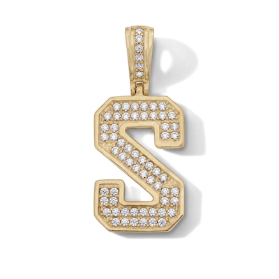 14K Gold Plated CZ Varsity Initial "S" Necklace Charm