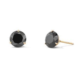 14K Gold Plated 7mm Black CZ Solitaire Studs