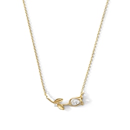 14K Gold Plated CZ Rose Pendant - 18"
