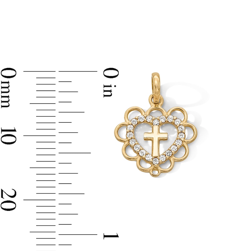 Main Image 3 of 14K Gold Plated CZ Cross in Heart Charm
