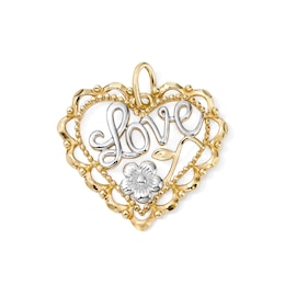 14K Gold Plated "Love" Flower Heart Two-Tone Charm