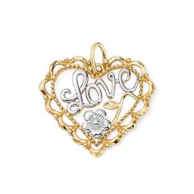 14K Gold Plated "Love" Rose Heart Two-Tone Necklace Charm