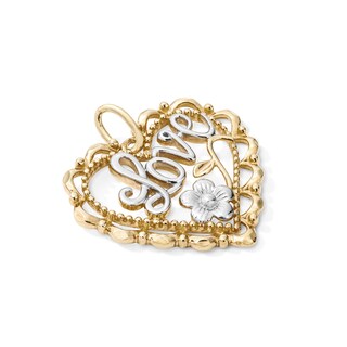 14K Gold Plated "Love" Rose Heart Two-Tone Necklace Charm
