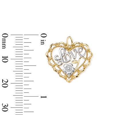 14K Gold Plated "Love" Rose Heart Two-Tone Necklace Charm