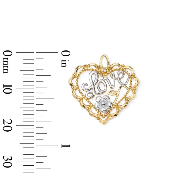 14K Gold Plated "Love" Rose Heart Two-Tone Necklace Charm