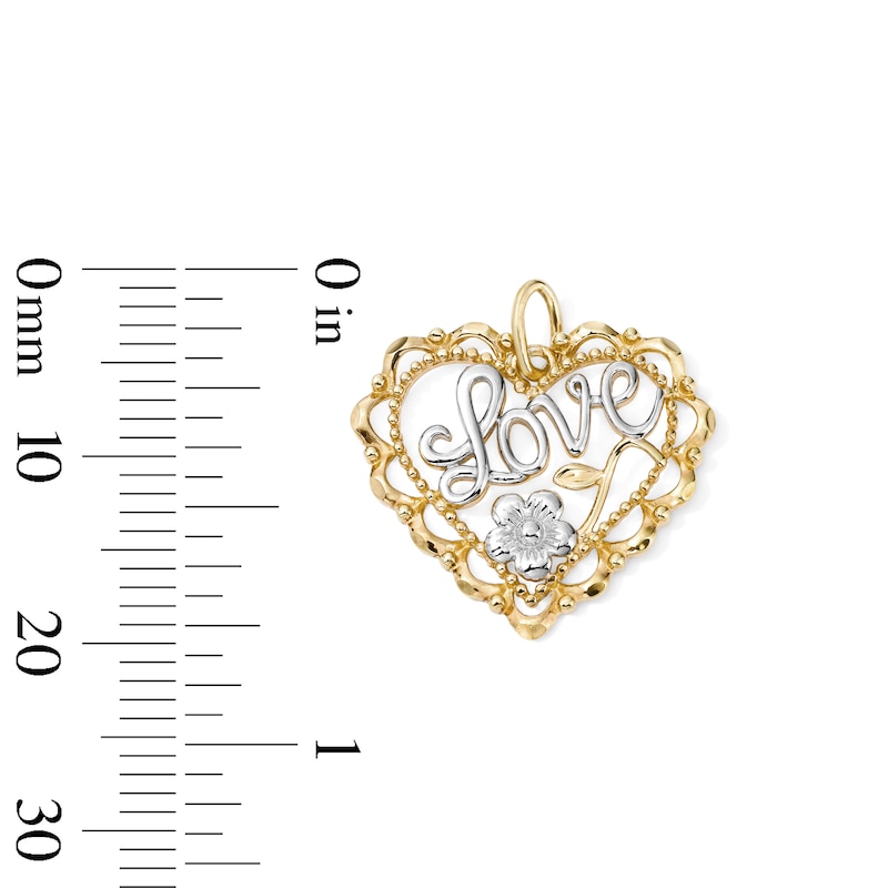 Main Image 3 of 14K Gold Plated "Love" Rose Heart Two-Tone Necklace Charm