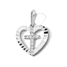 Sterling Silver CZ Cross in Heart Charm