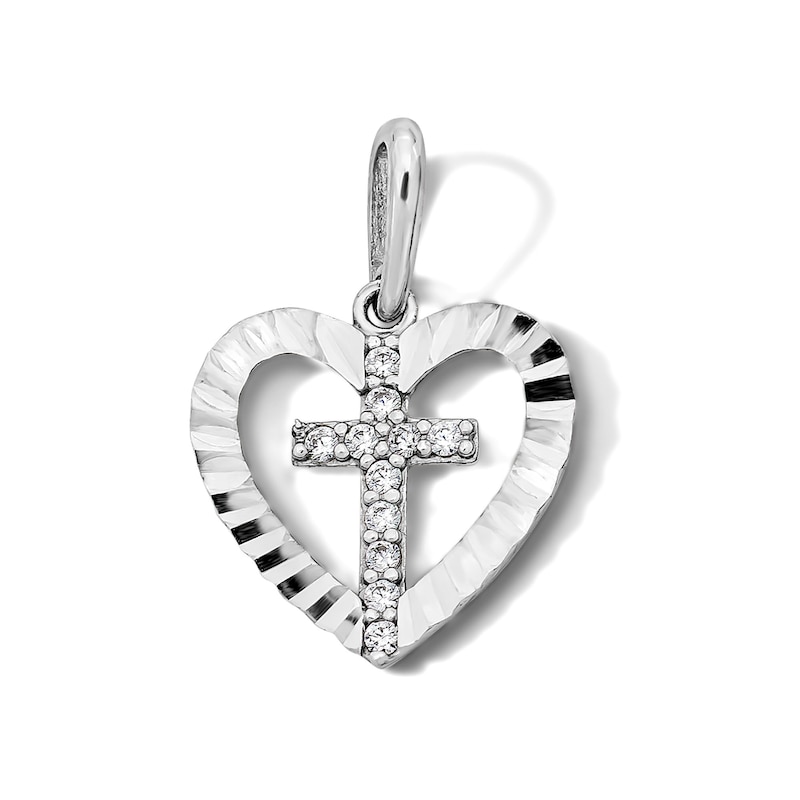 Main Image 1 of Sterling Silver CZ Cross in Heart Charm