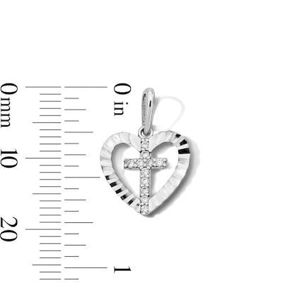 Sterling Silver CZ Cross in Heart Charm