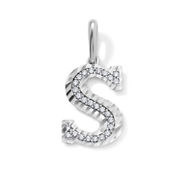 Solid Sterling Silver CZ Diamond Cut "S" Initial Necklace Charm