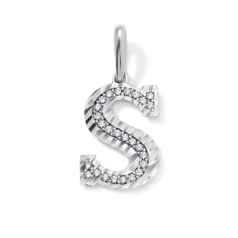 Solid Sterling Silver CZ Diamond Cut "S" Initial Necklace Charm