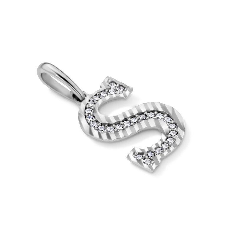 Solid Sterling Silver CZ Diamond Cut "S" Initial Necklace Charm