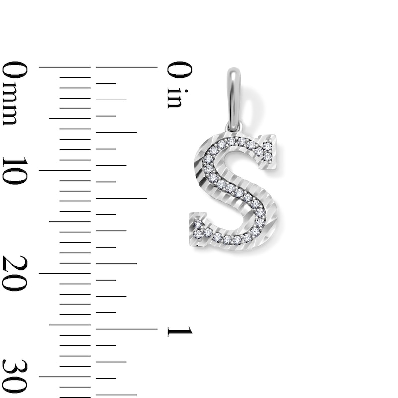 Solid Sterling Silver CZ Diamond Cut "S" Initial Necklace Charm