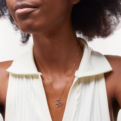 14K Gold Plate Open Heart Trio CZ Necklace Charm