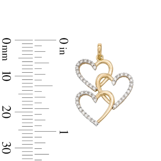 14K Gold Plate Open Heart Trio CZ Necklace Charm