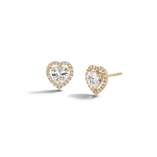 14K Gold Plated CZ Heart Halo Studs