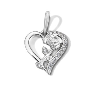 Sterling Silver CZ Mini Rose in Heart Charm