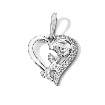 Sterling Silver CZ Mini Rose in Heart Charm