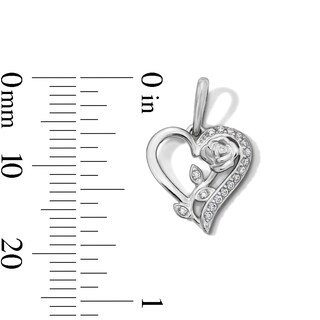 Sterling Silver CZ Mini Rose in Heart Charm