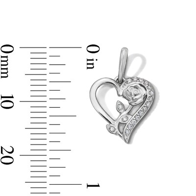 Sterling Silver CZ Mini Rose in Heart Charm