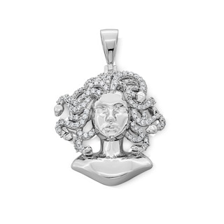Solid Sterling Silver CZ Medusa Head Necklace Charm