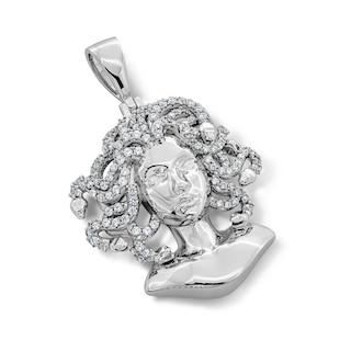 Solid Sterling Silver CZ Medusa Head Necklace Charm
