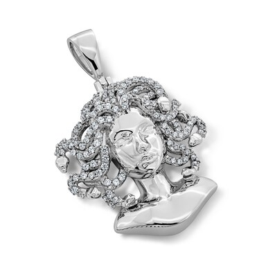 Solid Sterling Silver CZ Medusa Head Necklace Charm