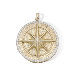 14K Gold Plated CZ Northstar Medallion Necklace Charm