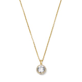 14K Gold Plated CZ Round Halo Pendant Necklace - 16" + 2"