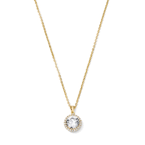 14K Gold Plated CZ Round Halo Pendant Necklace - 16" + 2"