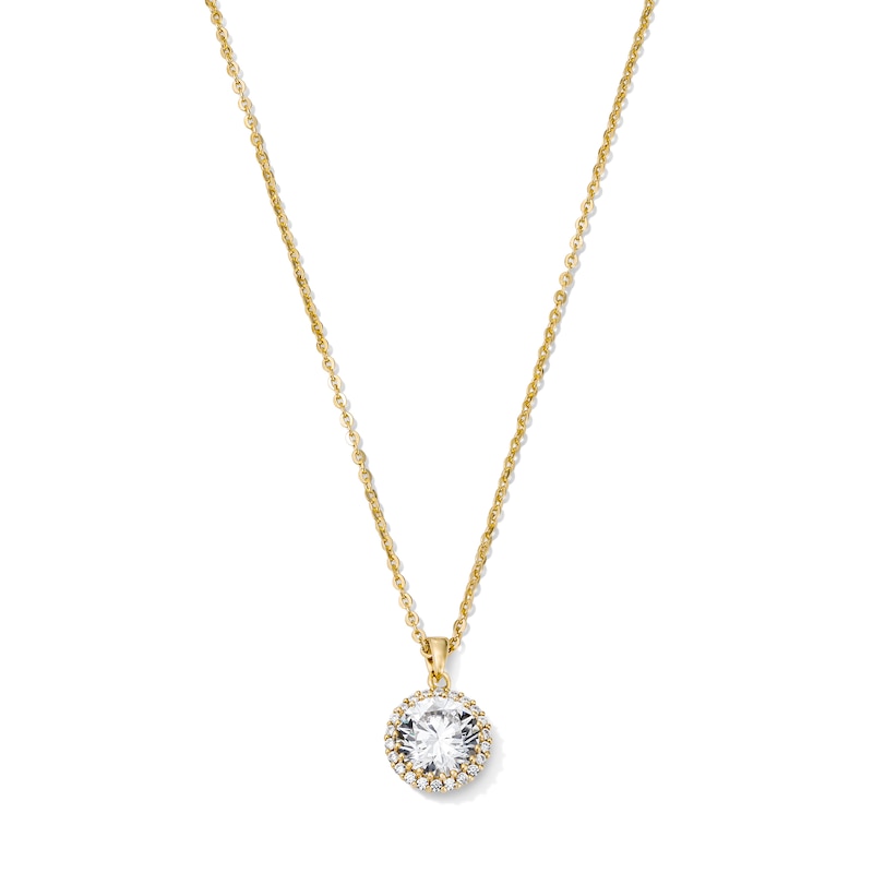 Main Image 1 of 14K Gold Plated CZ Round Halo Pendant Necklace - 16" + 2"