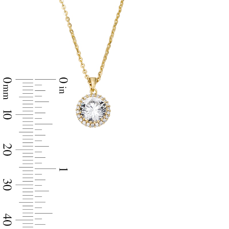 Main Image 3 of 14K Gold Plated CZ Round Halo Pendant Necklace - 16" + 2"