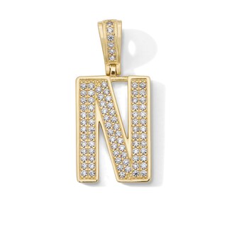 14K Gold Plated CZ Varsity Initial "N" Necklace Charm