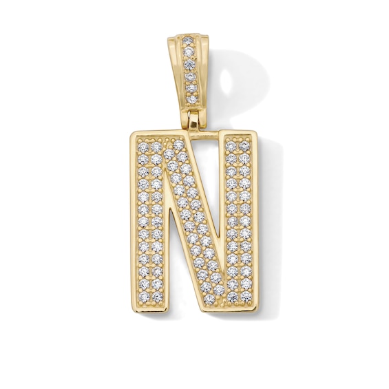 14K Gold Plated CZ Varsity Initial "N" Necklace Charm