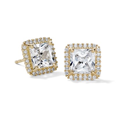 14K Gold Plated CZ Square Halo Studs