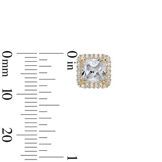 14K Gold Plated CZ Square Halo Studs