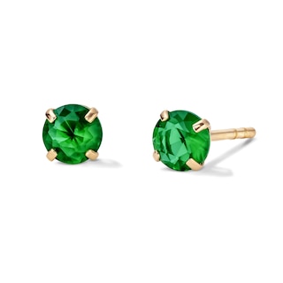 14K Gold Plated 4mm Simulated Emerald Solitaire Studs