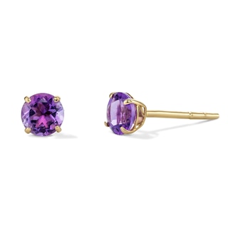 14K Gold Plated 4mm Purple Amethyst Solitaire Studs