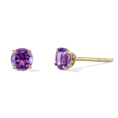 14K Gold Plated 4mm Purple Amethyst Solitaire Studs