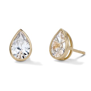 14K Gold Plated CZ Pear Bezel Studs