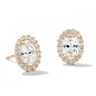 14K Gold Plated CZ Oval Halo Studs