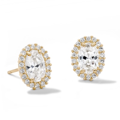 14K Gold Plated CZ Oval Halo Studs