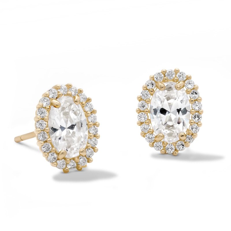 Main Image 1 of 14K Gold Plated CZ Oval Halo Studs