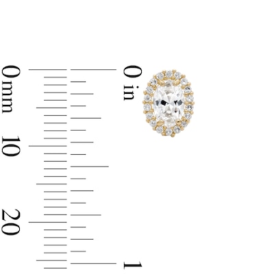 14K Gold Plated CZ Oval Halo Studs