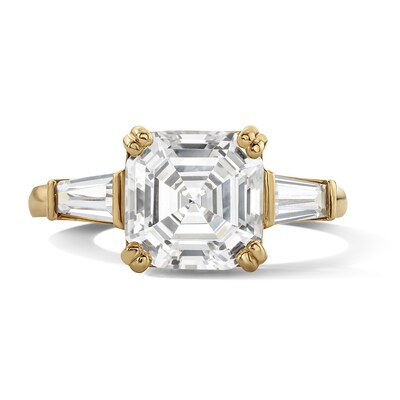 14K Gold Plated Asscher-Cut and Baguette CZ Ring