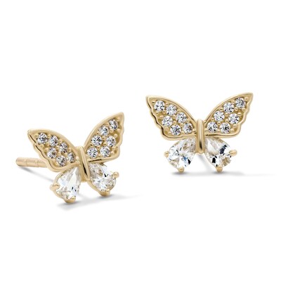 14K Gold Plated CZ Butterfly Studs
