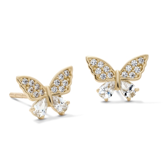 14K Gold Plated CZ Butterfly Studs