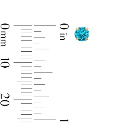 14K Gold Plated 4mm Blue CZ Round Solitaire Stud