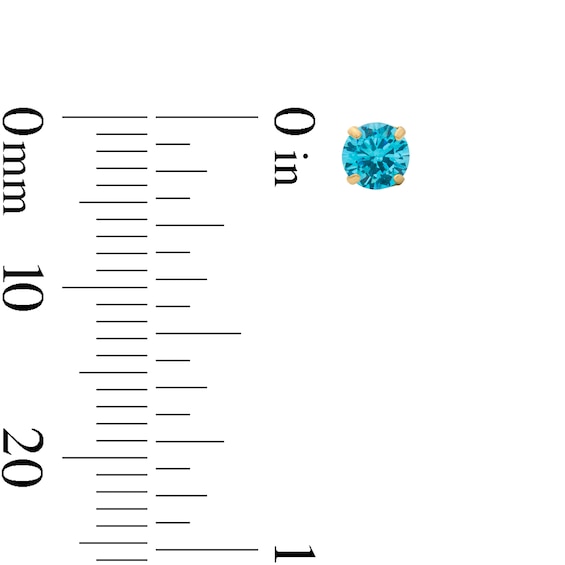 14K Gold Plated 4mm Blue CZ Round Solitaire Stud